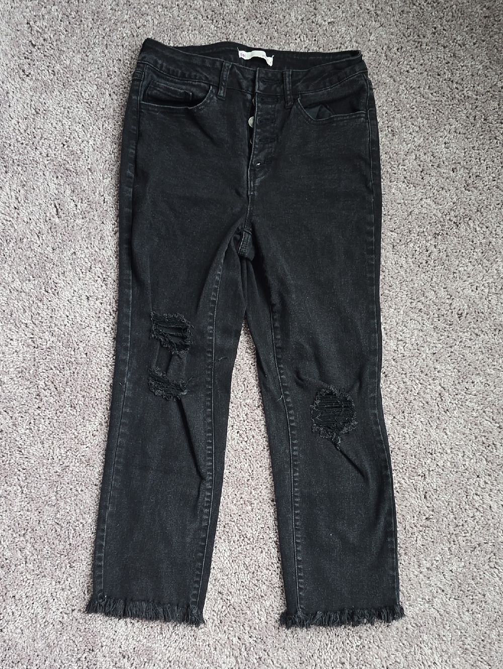 So Juniors Straight Leg Jeans Distressed Cropped Button Fly Size 9 Black